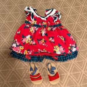 Red and Blue Matilda Jane dress with complimentary sandals